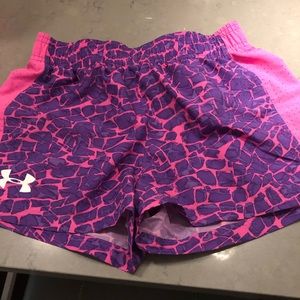 Girls pink and purple under armour athletic shorts